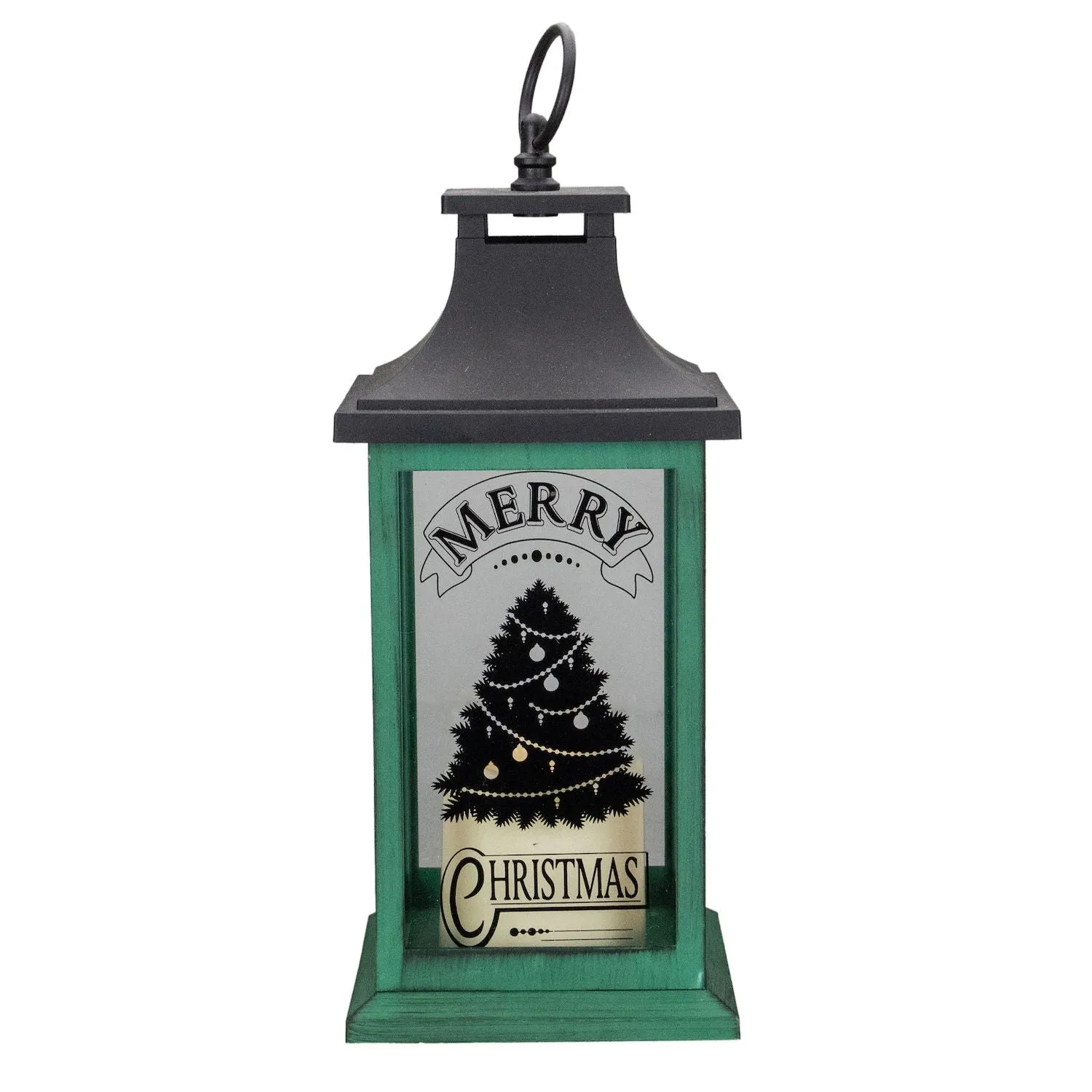 12" Green and Black LED Candle with Christmas Tree Table Light