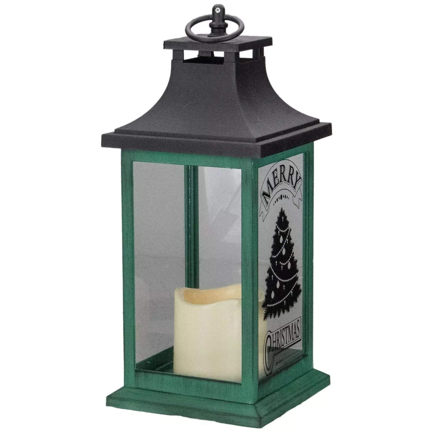 12" Green and Black LED Candle with Christmas Tree Table Light