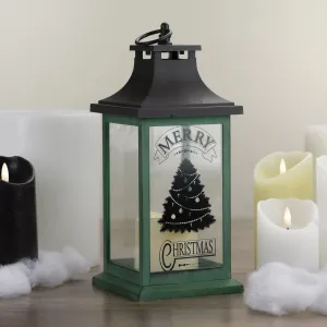 12" Green and Black LED Candle with Christmas Tree Table Light