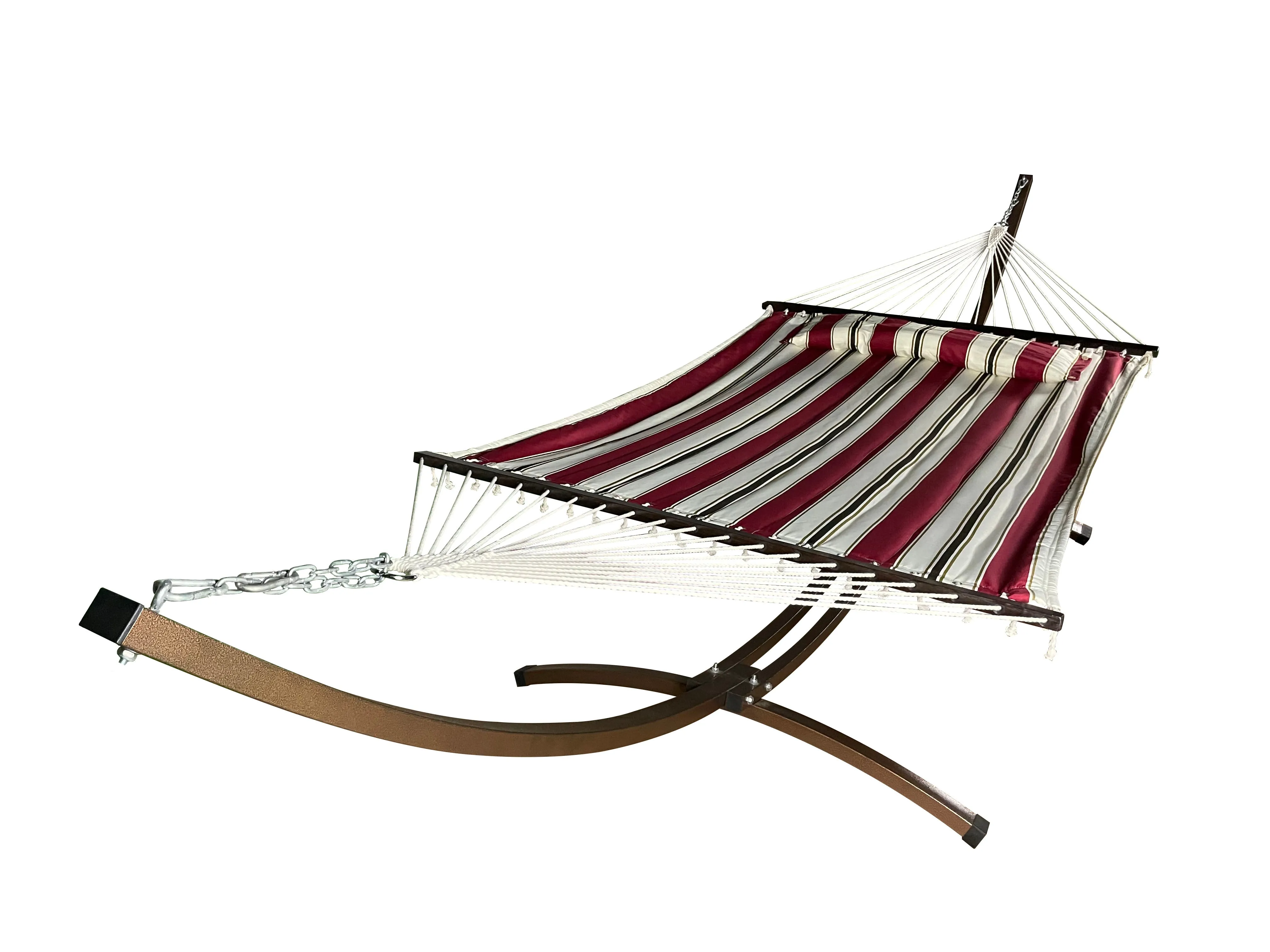 15 Ft. Indoor/Outdoor Bronze Steel Arc Hammock Stand & Elegant Hammock Bed w/Pillow.