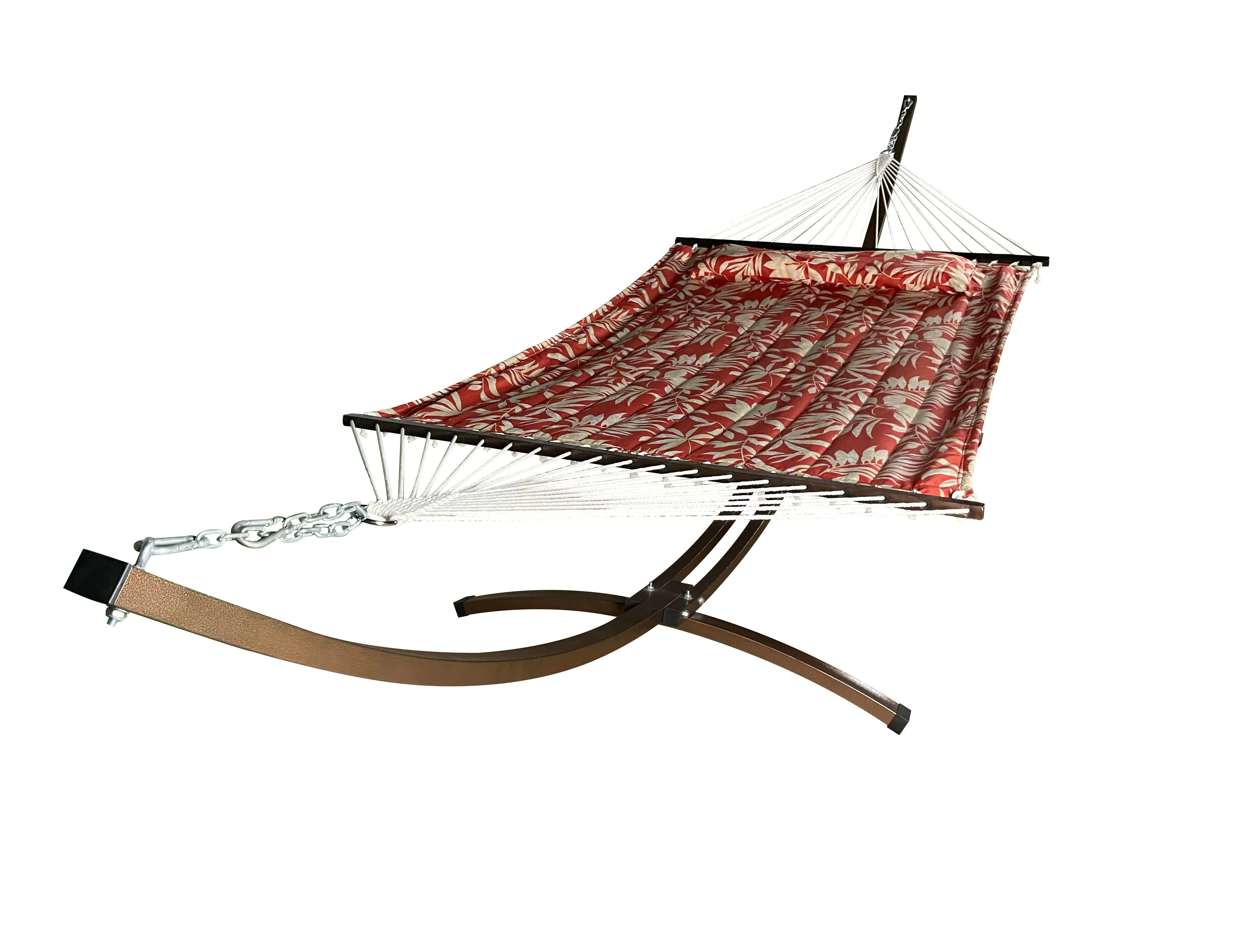 15 Ft. Indoor/Outdoor Bronze Steel Arc Hammock Stand & Elegant Hammock Bed w/Pillow.