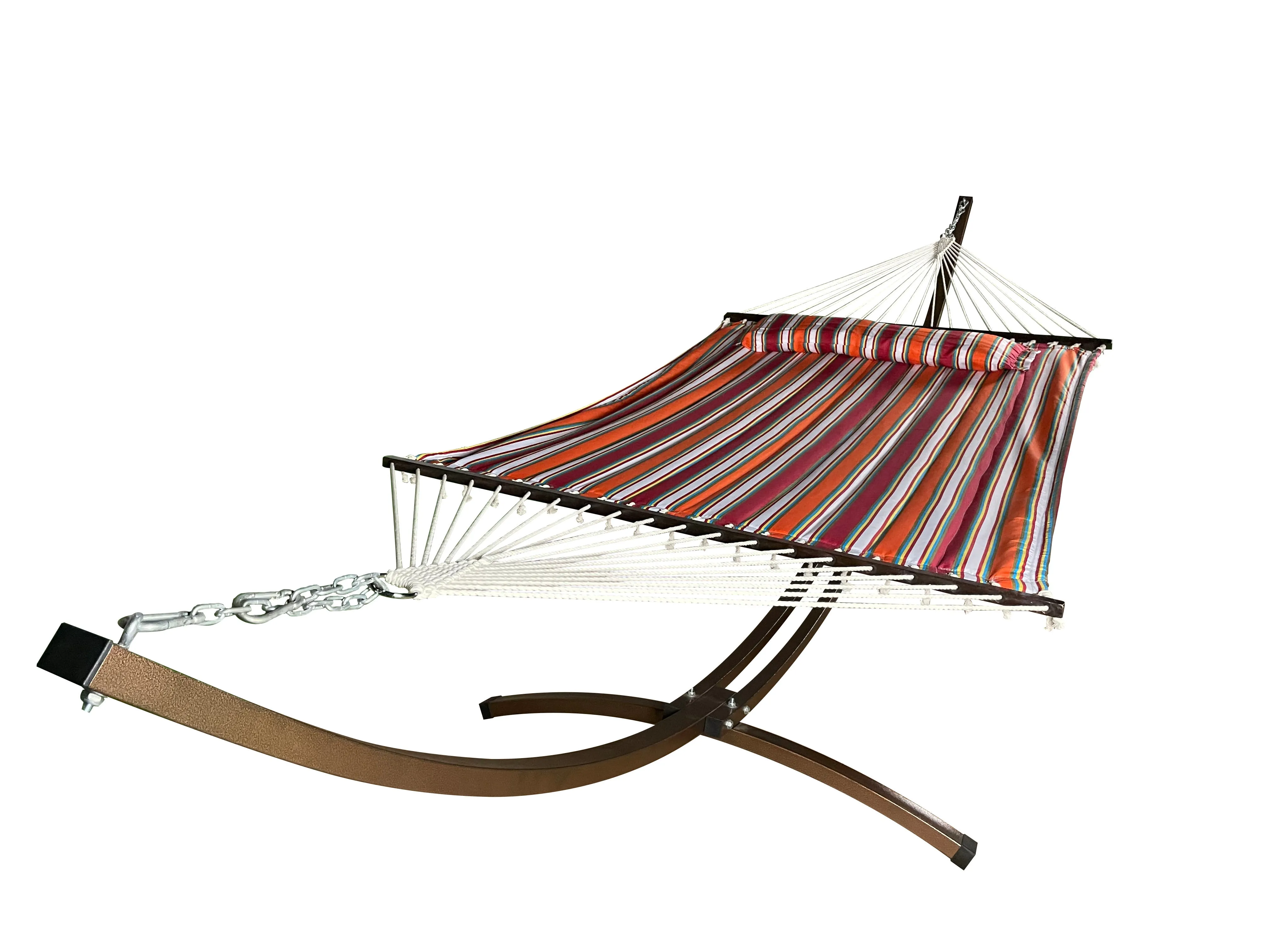 15 Ft. Indoor/Outdoor Bronze Steel Arc Hammock Stand & Elegant Hammock Bed w/Pillow.