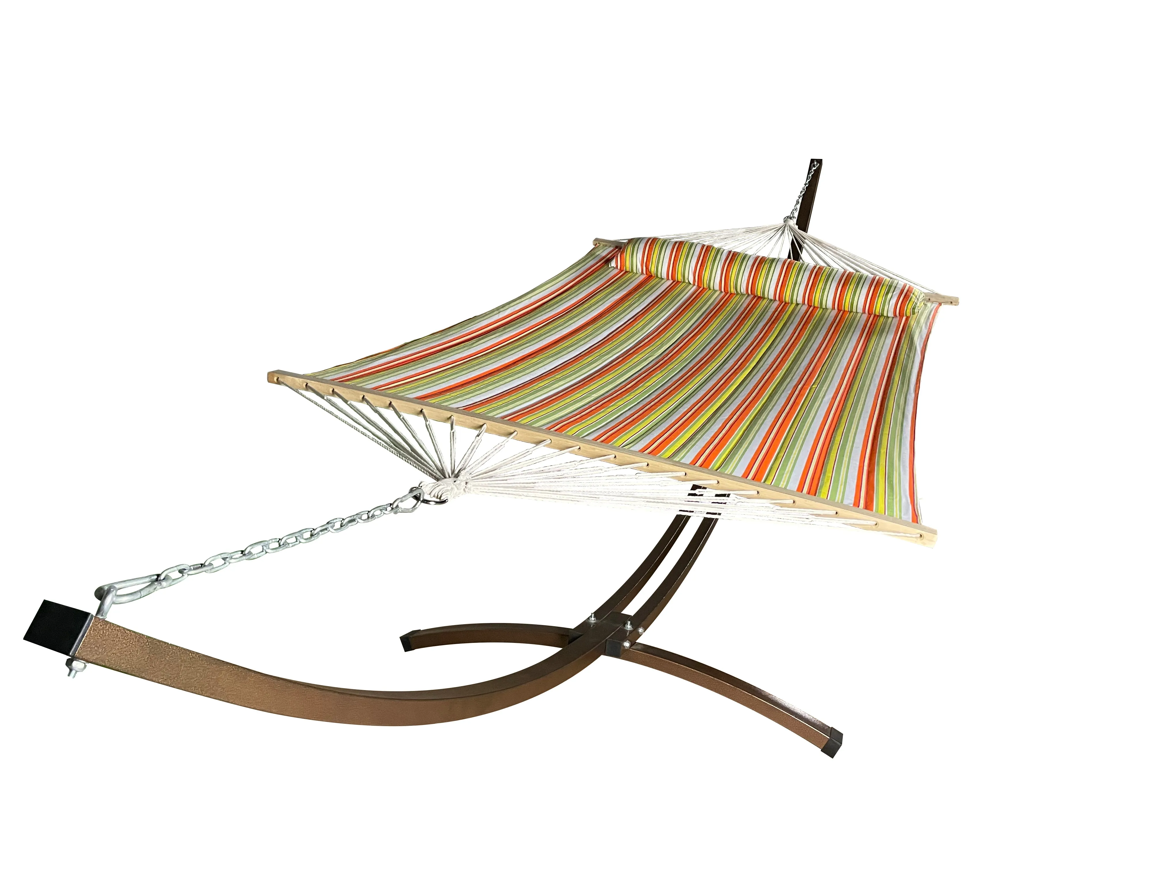 15 Ft. Indoor/Outdoor Bronze Steel Arc Hammock Stand & Elegant Hammock Bed w/Pillow.