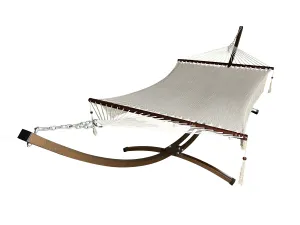 15 Ft. Indoor/Outdoor Bronze Steel Arc Hammock Stand & Hand Woven Bohemian Chic Rope Hammock Bed.