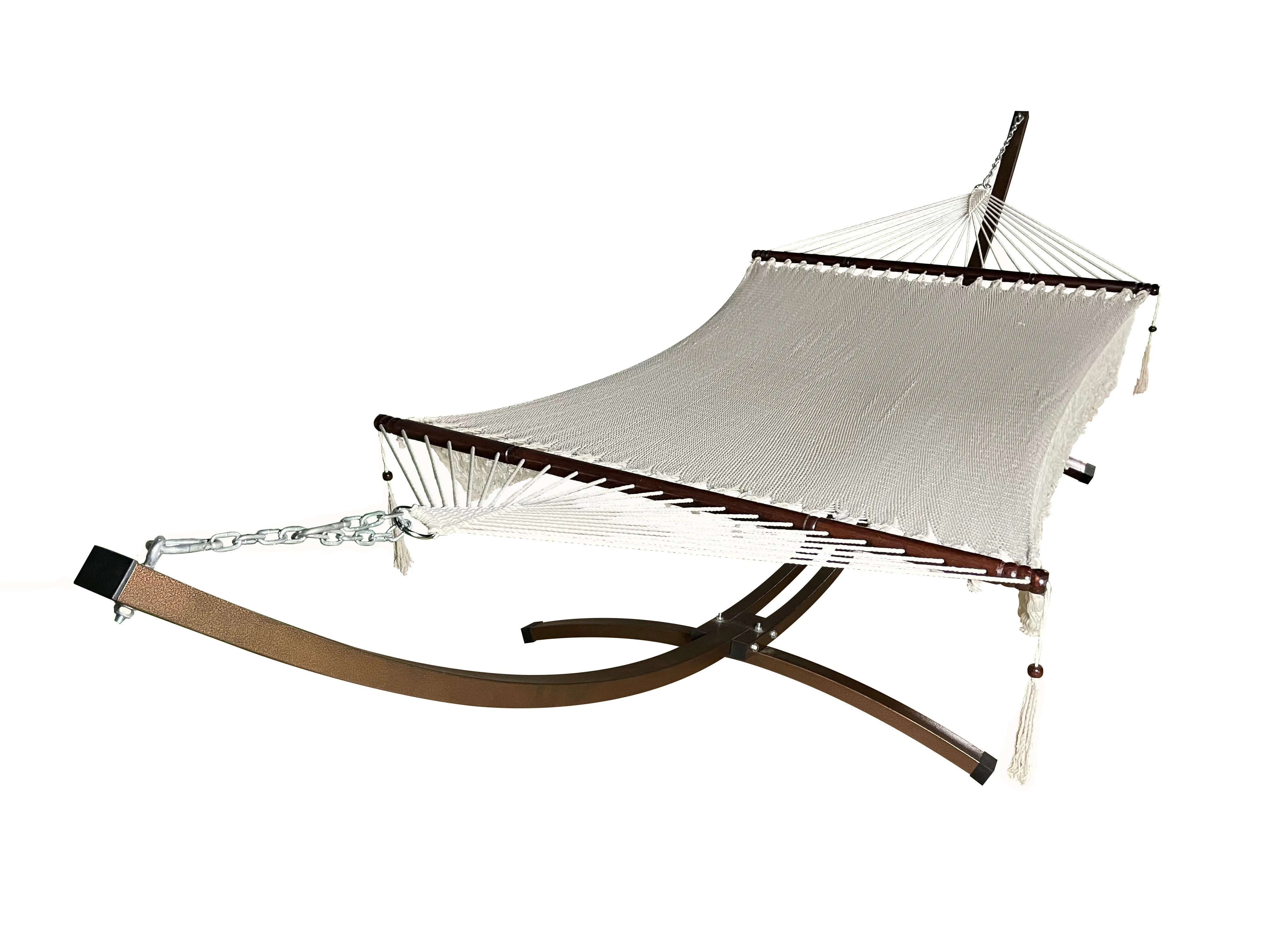 15 Ft. Indoor/Outdoor Bronze Steel Arc Hammock Stand & Hand Woven Bohemian Chic Rope Hammock Bed.