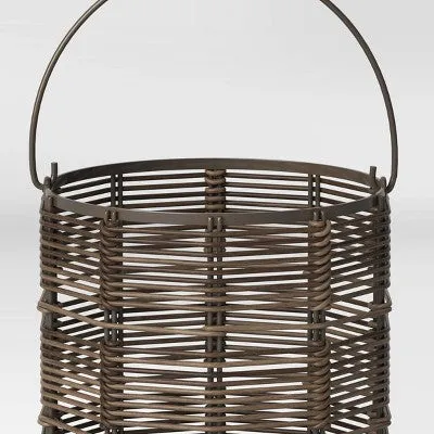 16" Metal and Wicker Woven Large Round Battery LED Outdoor Lantern Assorted Grays - Threshold