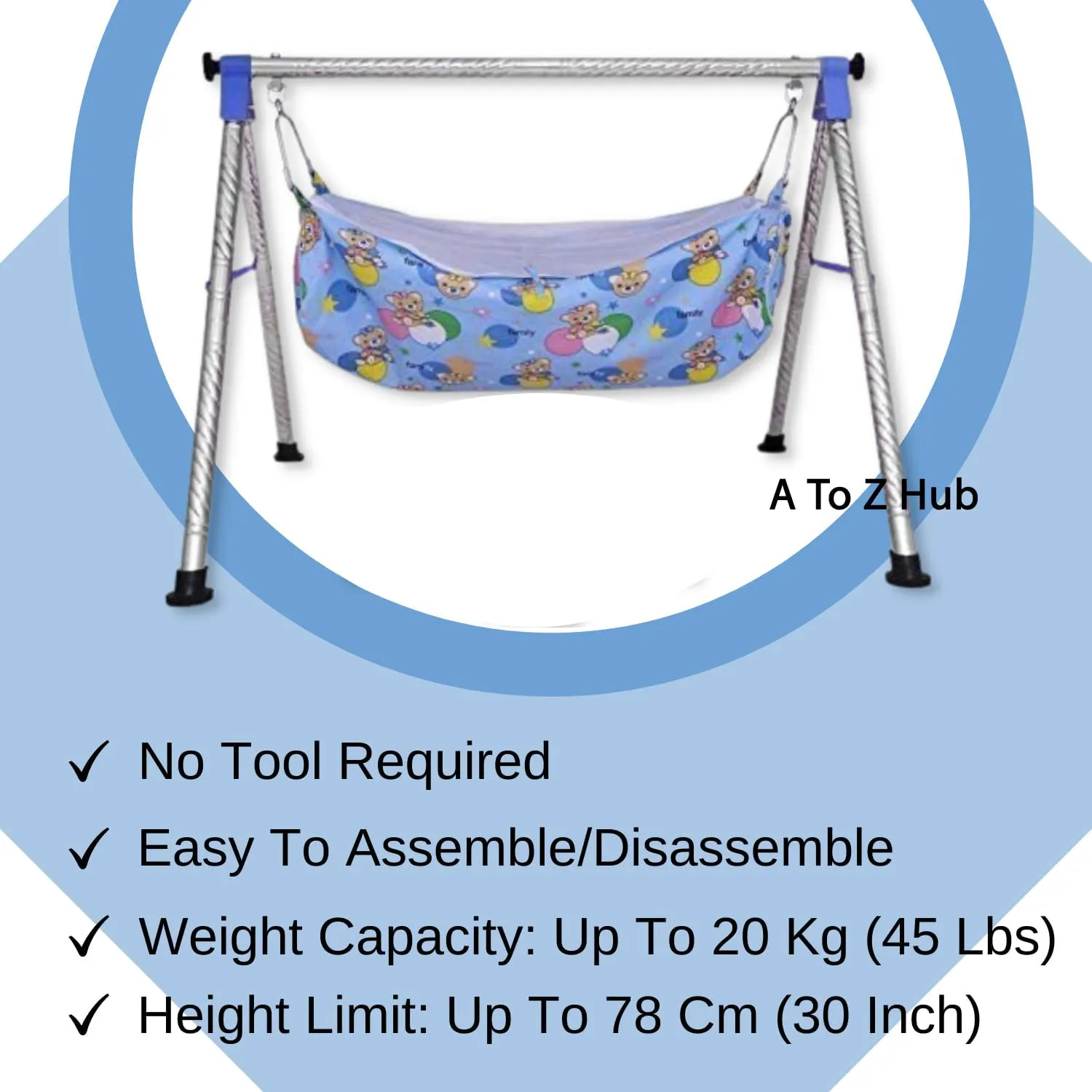 A to Z Hub Baby Cradle N Swing Ghodiyu with Indian Style Hammock Having Mosquito Net for New Born Infants,Blue