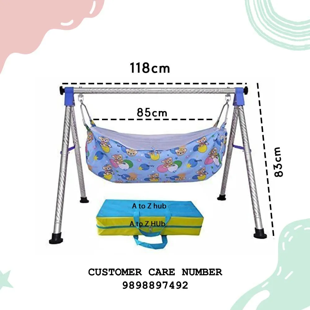 A to Z Hub Baby Cradle N Swing Ghodiyu with Indian Style Hammock Having Mosquito Net for New Born Infants,Blue