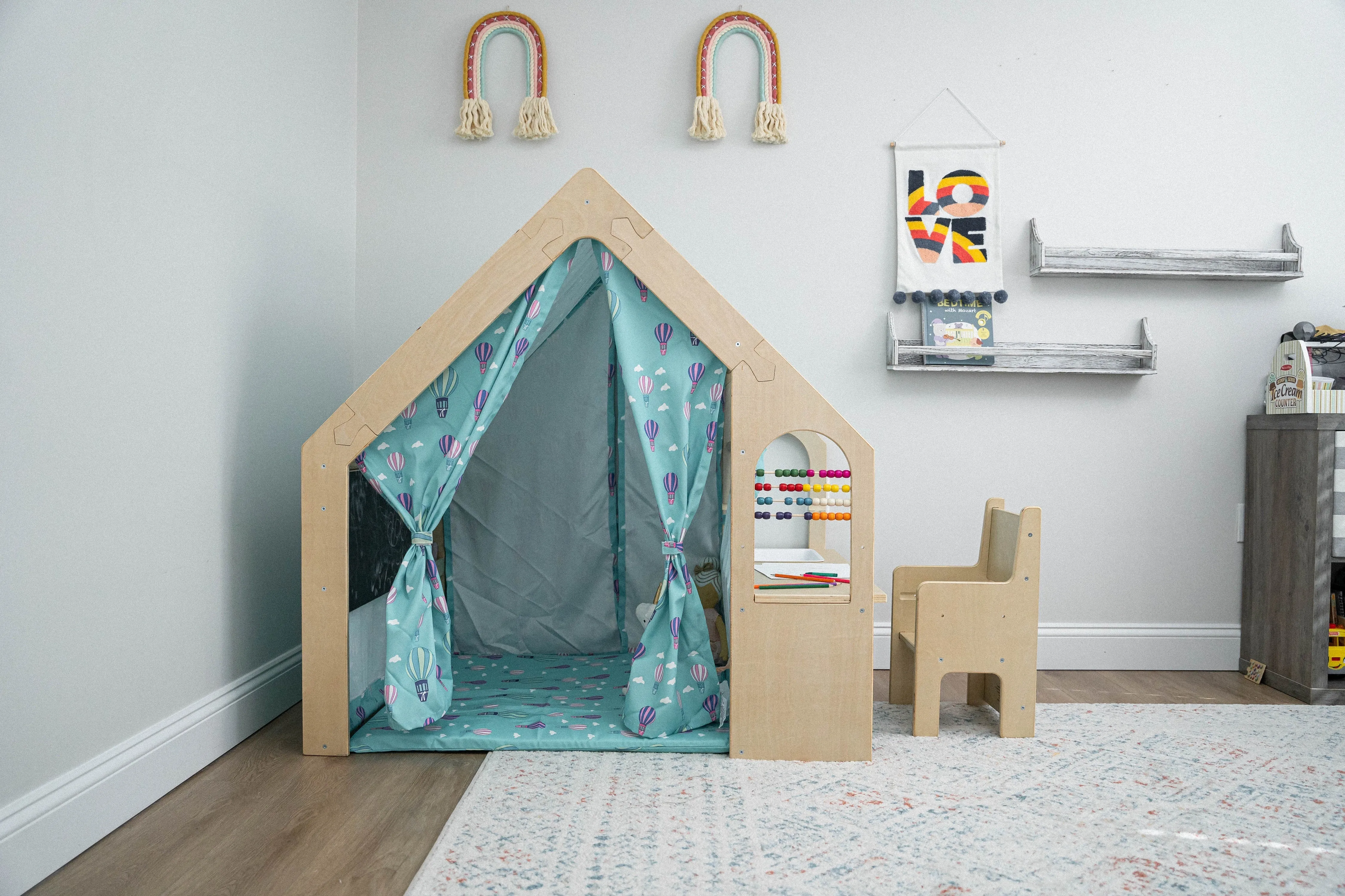 Avenlur Flair - Wooden 5 In 1 Indoor Playhouse Play Tent with Desk Table