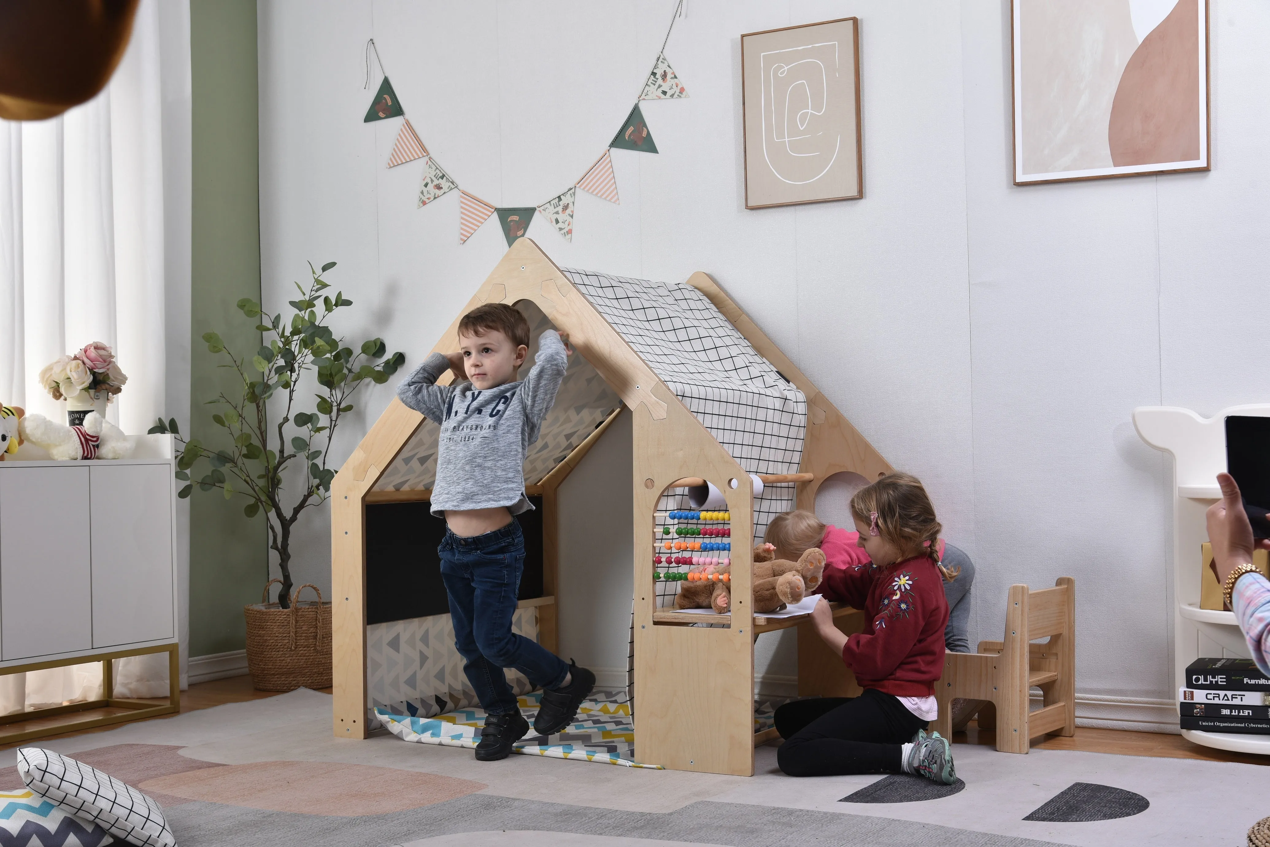 Avenlur Flair - Wooden 5 In 1 Indoor Playhouse Play Tent with Desk Table