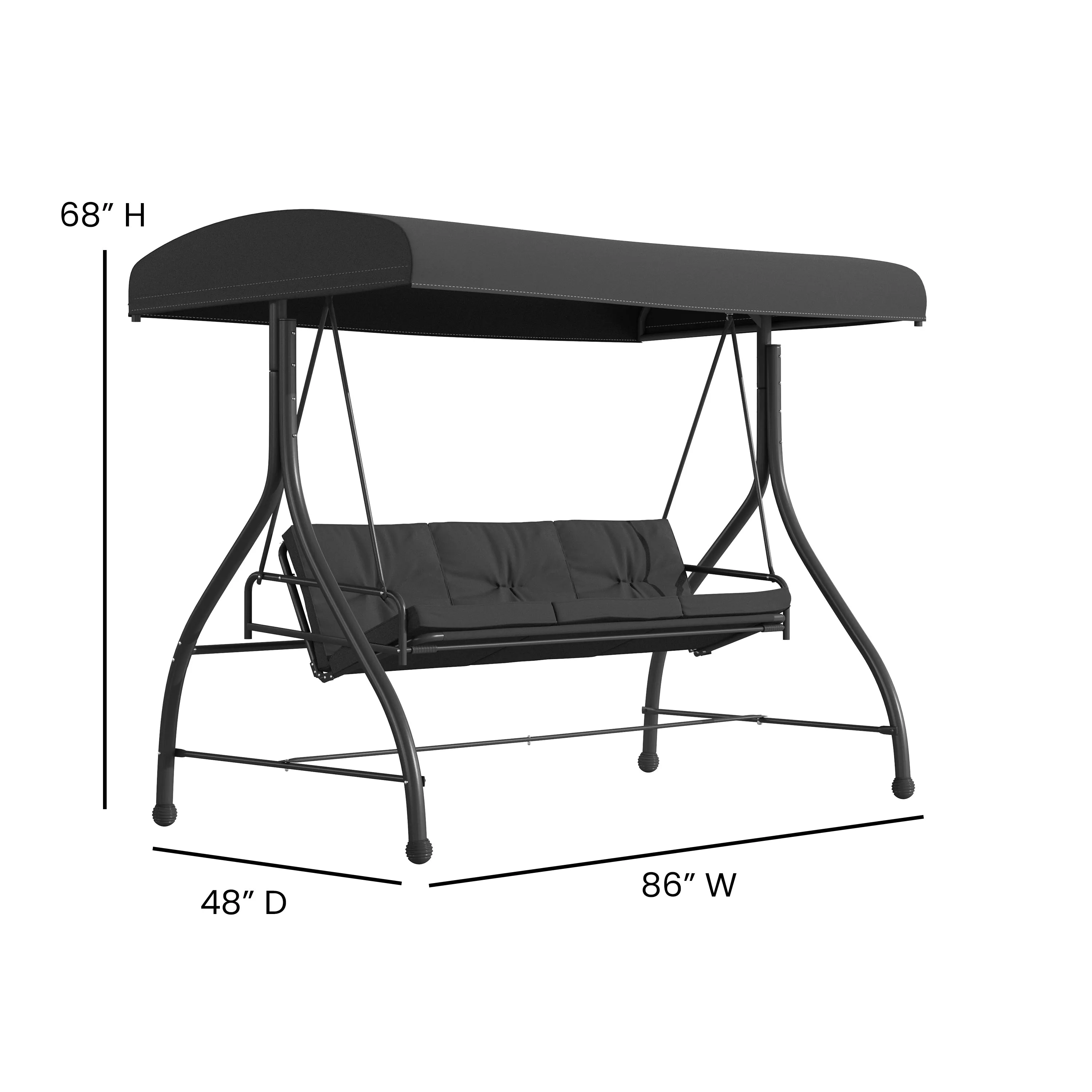 Black 3-Seater Patio Swing/Bed TLH-007-BK-GG