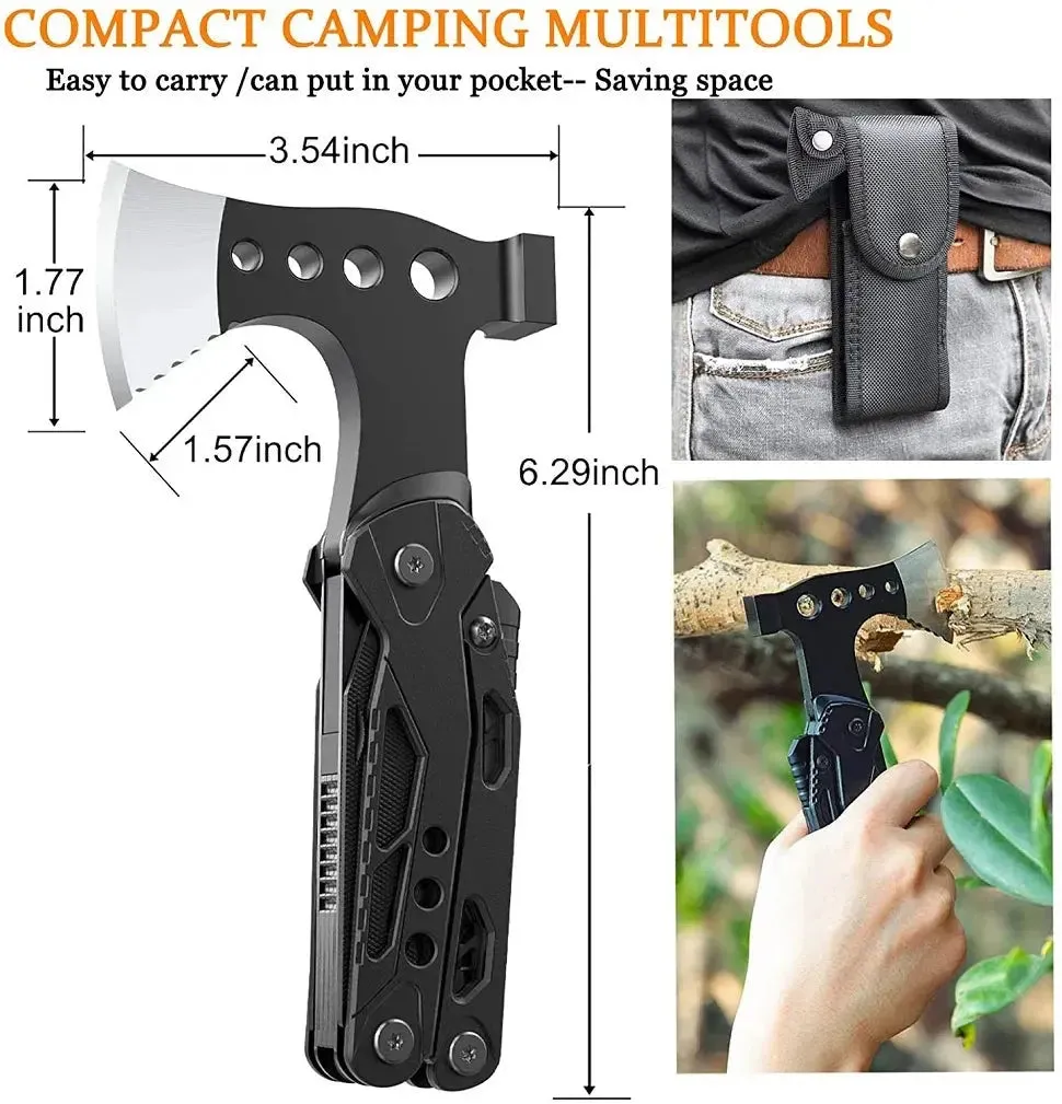 Camping 15-In-1 Pocket Multitool With Knife Axe Hammer Plier Bottle Opener Multi-Tool Survival Kit for Fishing Hunting Hiking