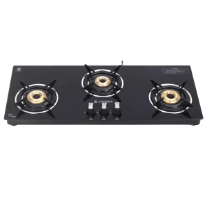 Candes Gas Hob 3 Burners Manual Ignition | 3 Burner Gas Stove with Premium Gas Saver Tornado Burners | 6mm Toughened Glass Gas Chulha 3 Burner | LPG Compatible | ISI Certified | 1 Yr Warranty