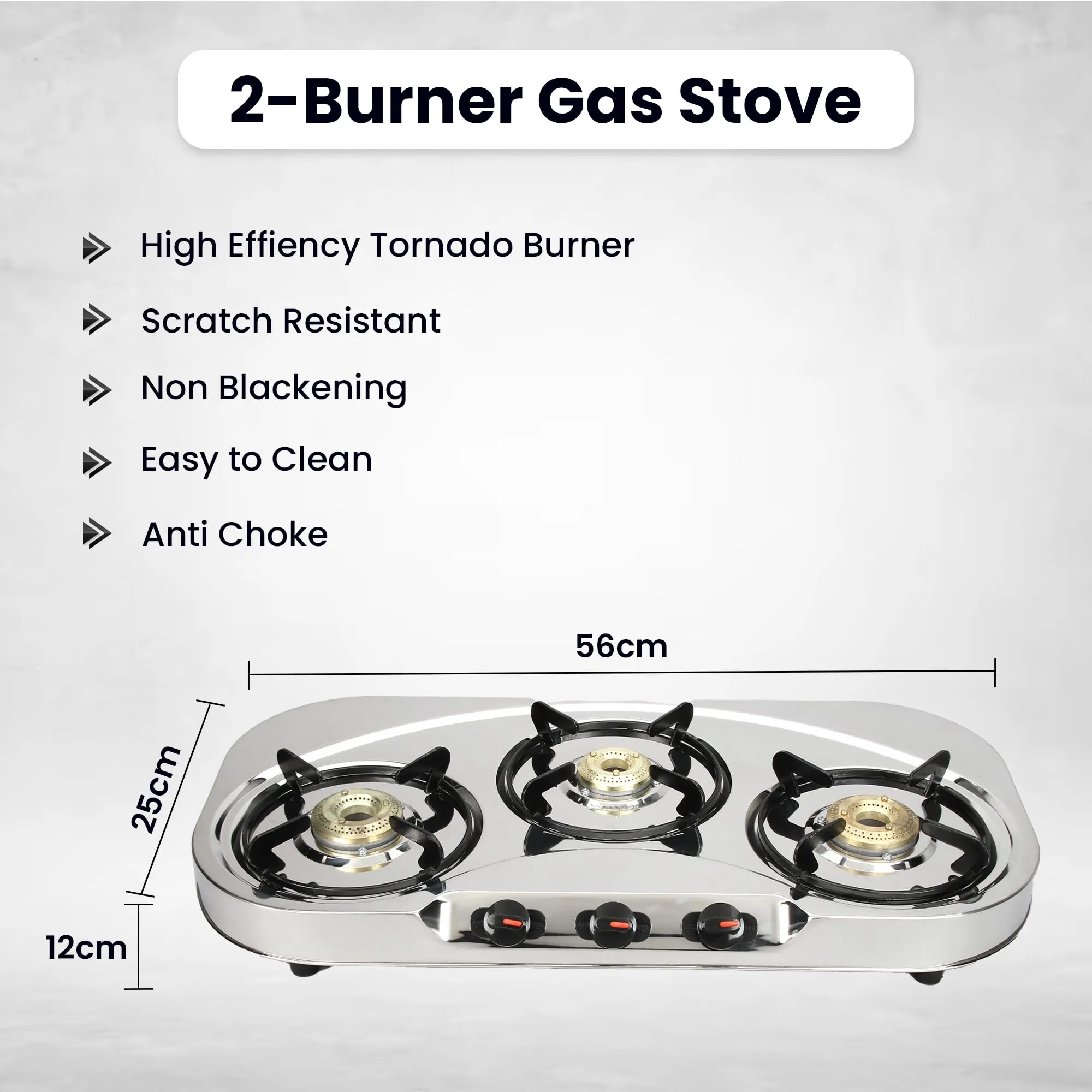 Candes Stainless Steel Gas Stove 3 Burners With Premium Die Cast Alloy | Tornado Burner | Nylon Ergonomics Knob | LPG Compatible | ISI Certified | 1 Yr Warranty | Oval Body | Silver