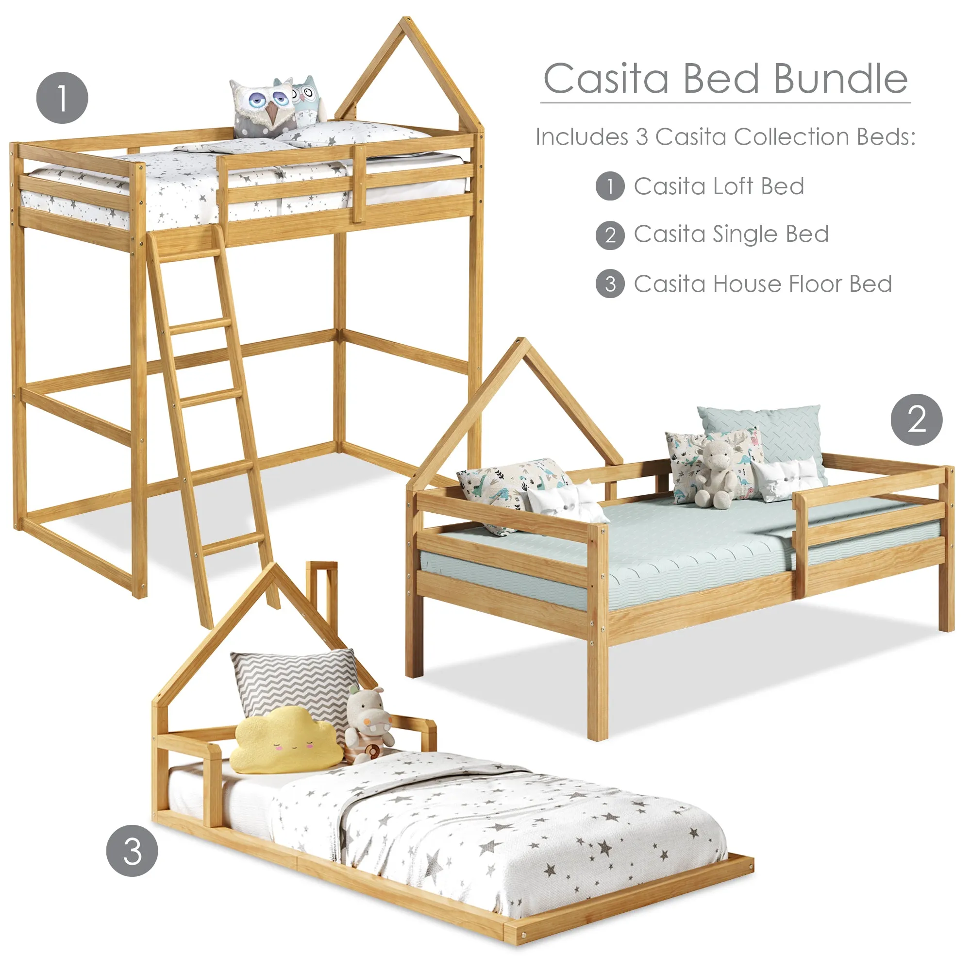 Casita Kids Wood Montessori inspired Bedroom Set - Loft, Floor and Single