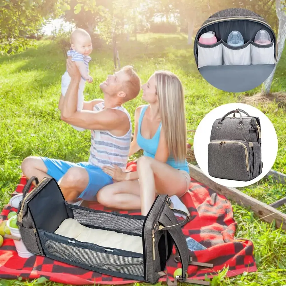 Convertible Baby Diaper Bag with Travel Bed