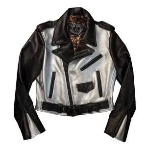 CROPPED BOWERY JACKET - Black & Silver