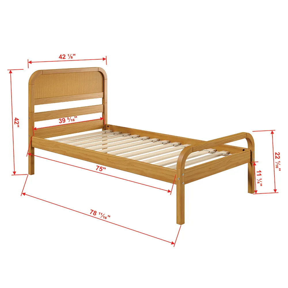 Curva Rattan Kids Solid Wood Twin Bed - Natural