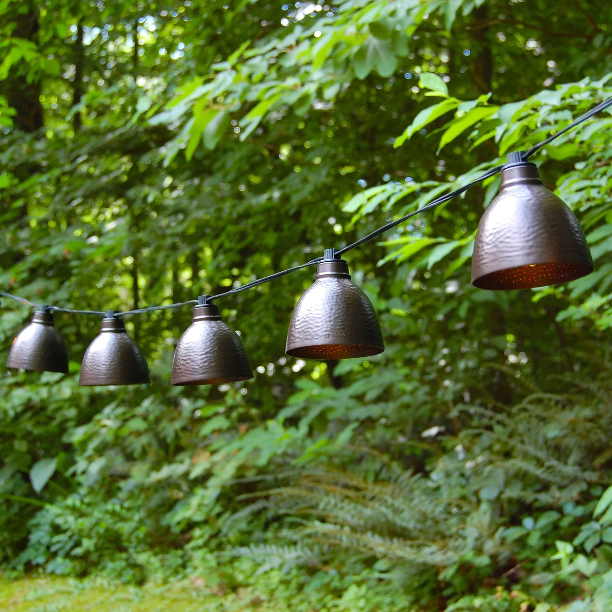 Electric Café String Lights with 10 Bronze Dome Metal Shades