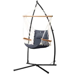 Gardeon Outdoor Hammock Chair with Steel Stand Hanging Hammock Beach Grey