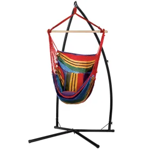 Gardeon Outdoor Hammock Chair with Steel Stand Hanging Hammock Pillow Rainbow