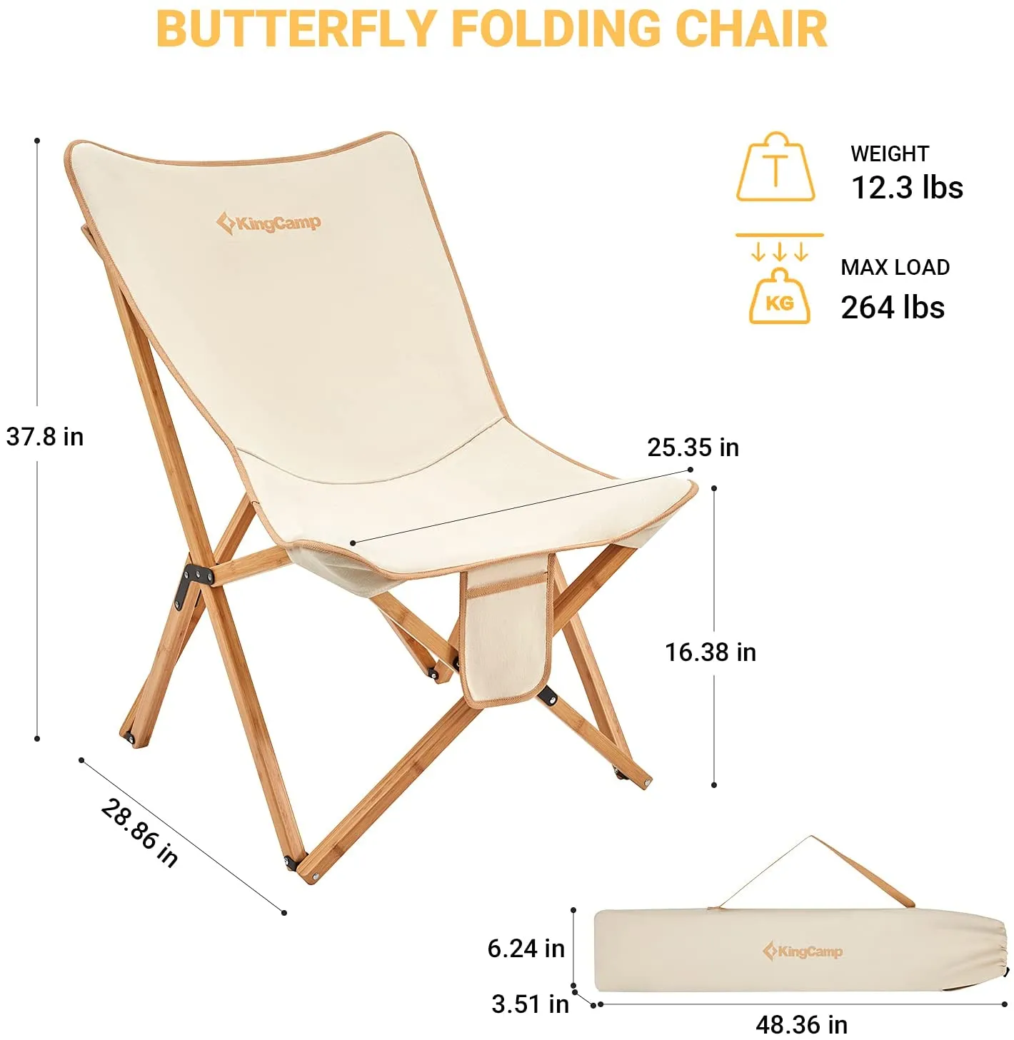 KingCamp Butterfly Chair with Removable Canvas Cover