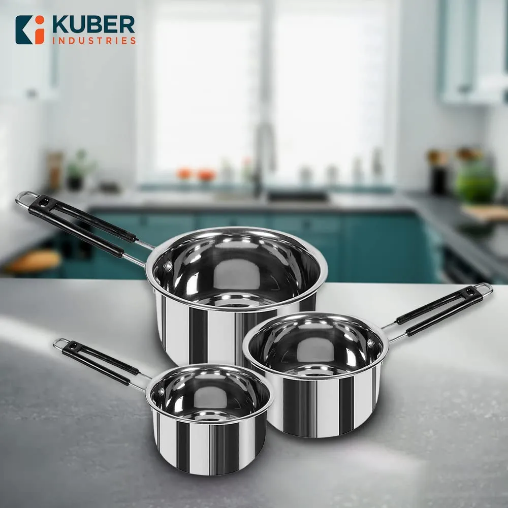 Kuber Industries 2 Burners Gas Stove & 3 Pc Stainless Steel Saucepan Set | Saucepan Set (1100 ml,1500 ml & 2200 ml)| Gas Stove with Glass Top, Manual Ignition & Cast Iron Burner