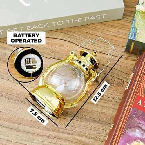 Kuber LED Lantern Lamp and Table Cover | Lamp: Battey Operated, Flameless Yellow Light, Color- Gold | Table: Multicolor, PVC