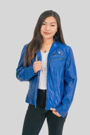 Ladies Elektra Washed Leather Jacket Spring Blue