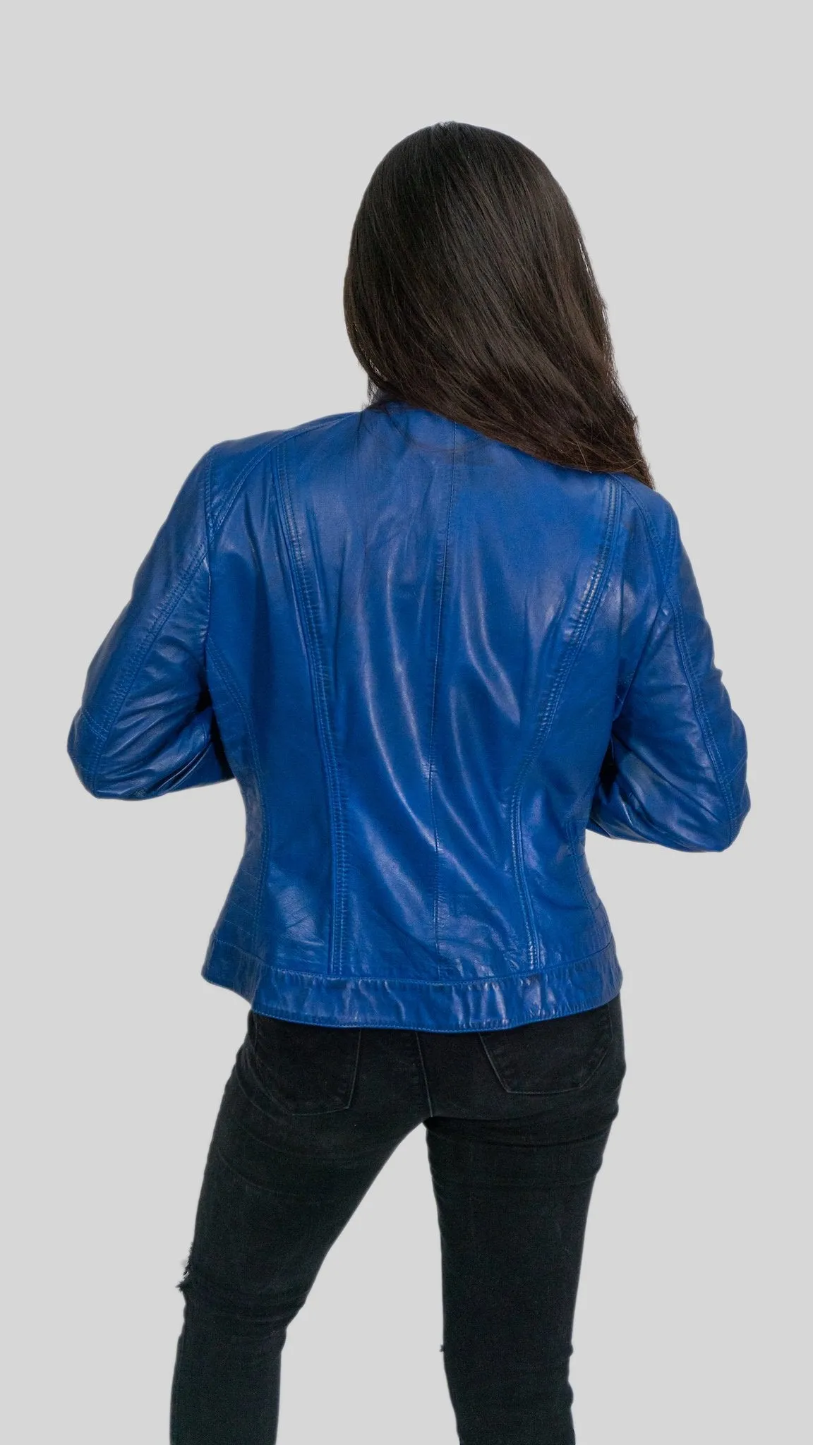 Ladies Elektra Washed Leather Jacket Spring Blue