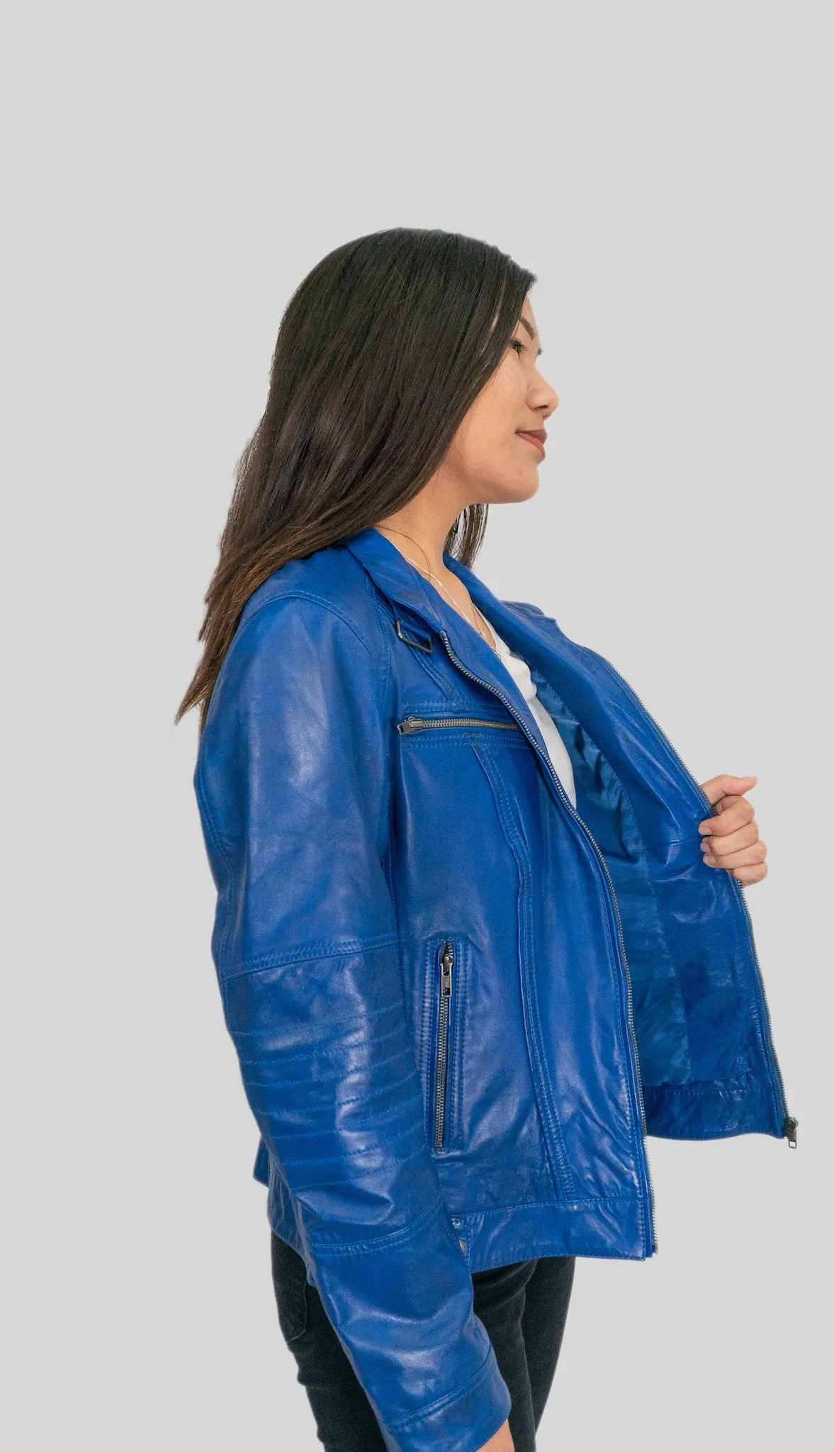 Ladies Elektra Washed Leather Jacket Spring Blue