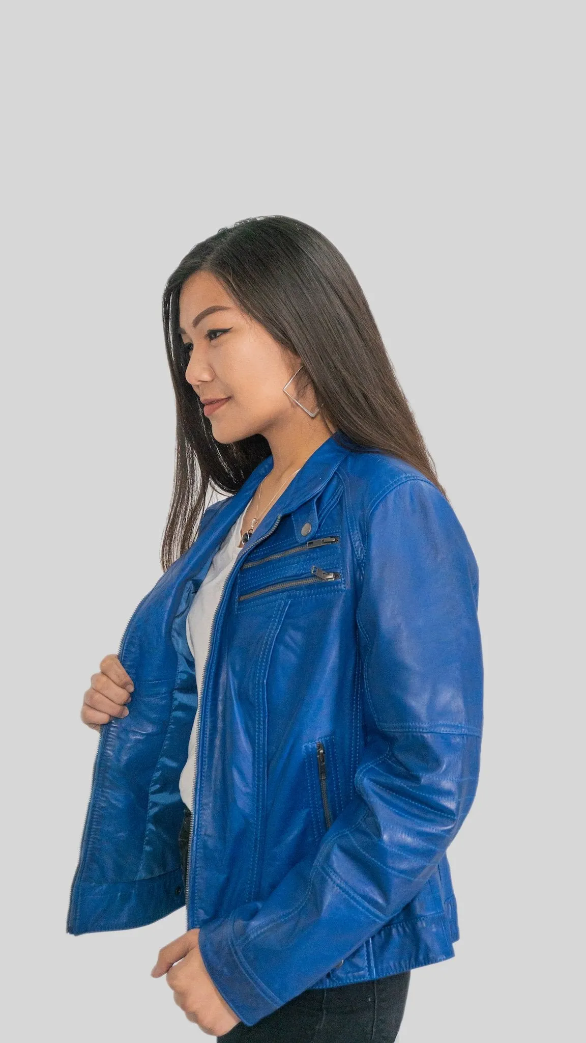 Ladies Elektra Washed Leather Jacket Spring Blue