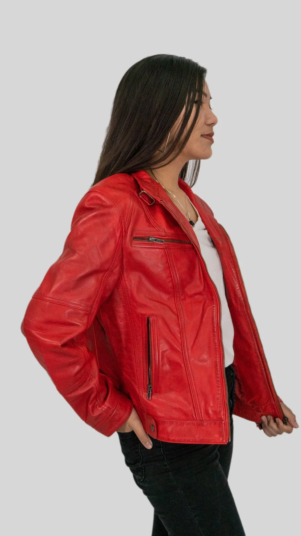 Ladies Elektra Washed Leather Jacket Spring Red