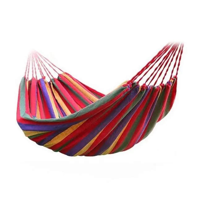 Portable Hammock Outdoor Garden Hanging Bed for Home Travel Camping Hiking Swing Canvas Stripe Red