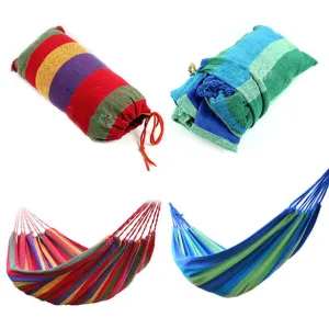 Portable Hammock Outdoor Hammock Garden Sports Home Travel Camping Swing Canvas Stripe Hang Bed Hammock Red, Blue 190 x 80cm