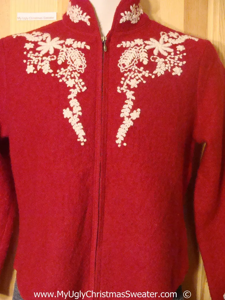 Red Wool Christmas Nordic Jacket with Tree on Back (f1378)