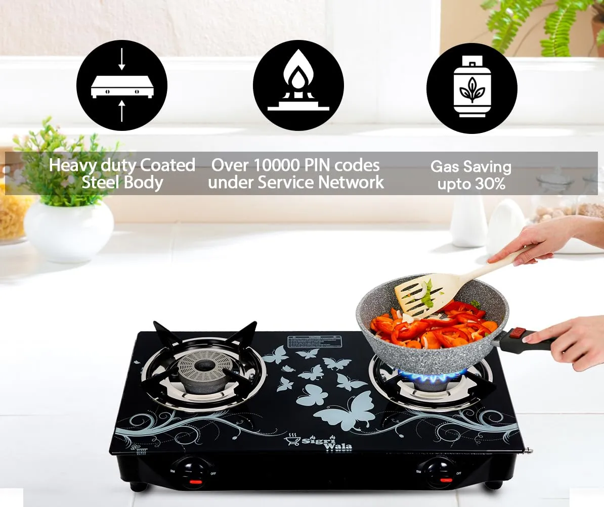 Sigri-wala 2 pc Set Tornado Delux Design Glass Manual Gas Stove (2 Burners)