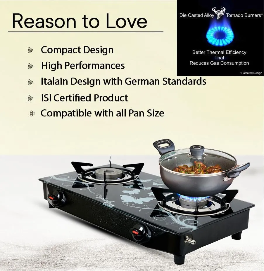 Sigri-wala 2 pc Set Tornado Delux Design Glass Manual Gas Stove (2 Burners)