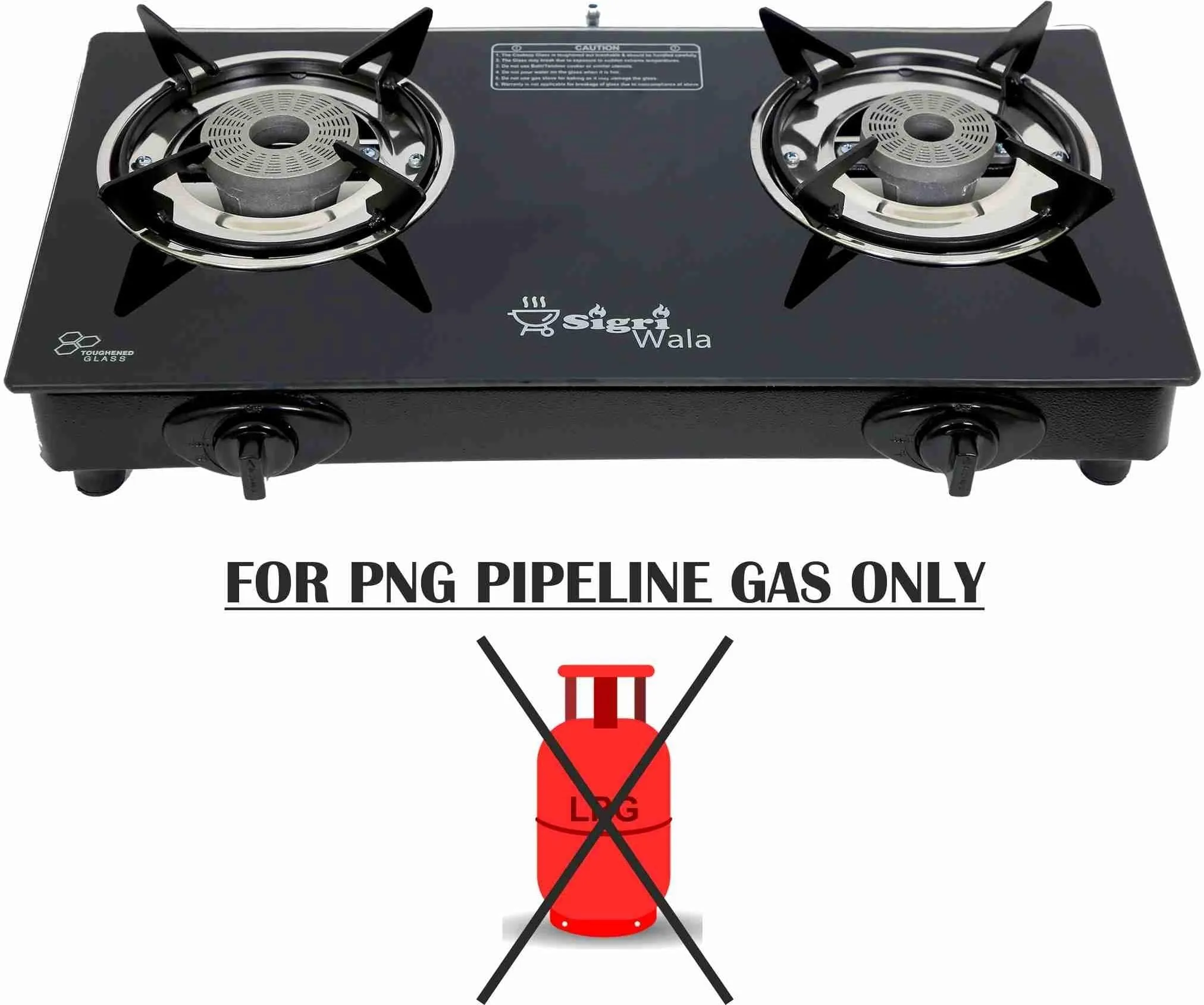 Sigri-wala 2B PNG/CNG Compatible Battery less Glass Automatic Gas Stove (2 Burners)