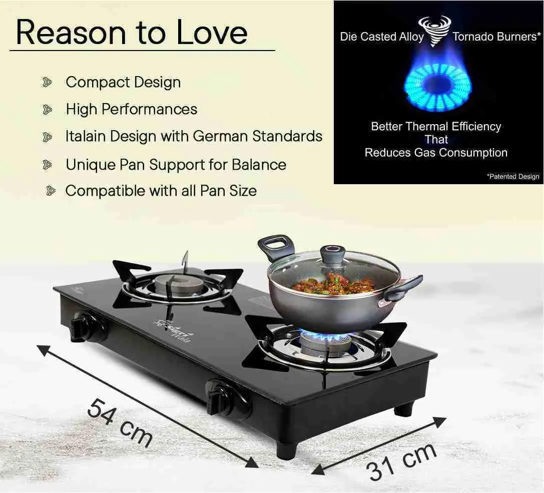 Sigri-wala 2B PNG/CNG Compatible Battery less Glass Automatic Gas Stove (2 Burners)