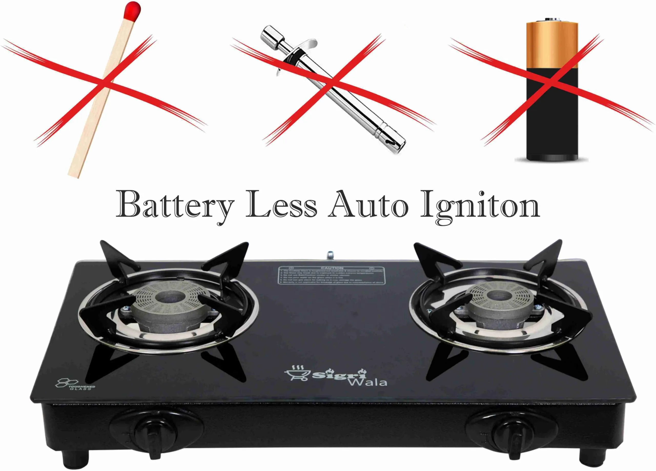 Sigri-wala 2B PNG/CNG Compatible Battery less Glass Automatic Gas Stove (2 Burners)