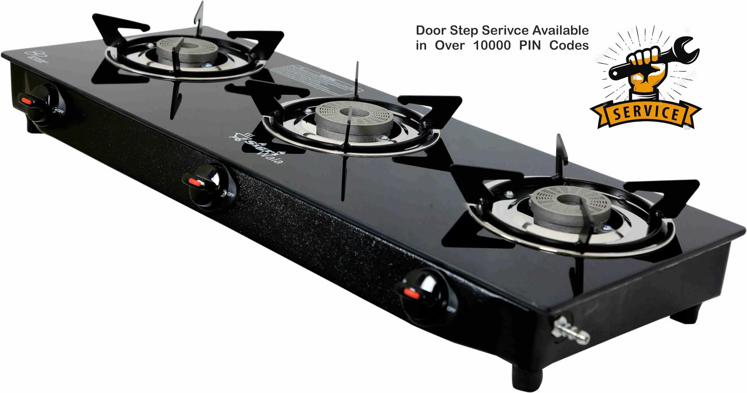 Sigri-wala 3B PNG/CNG Compatible Black Glass Manual Gas Stove (3 Burners)