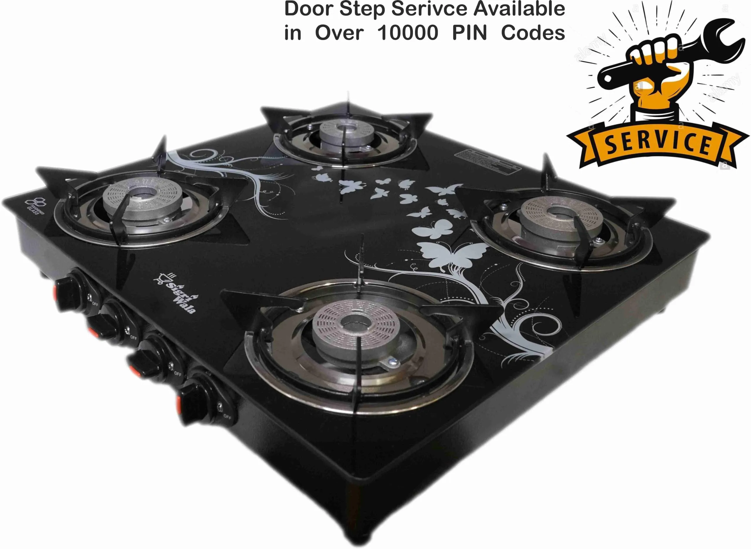 Sigri-wala 4B PNG/CNG Compatible Stainless Steel, Glass Manual Gas Stove (4 Burners)