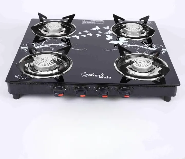 Sigri-wala 4B PNG/CNG Compatible Stainless Steel, Glass Manual Gas Stove (4 Burners)