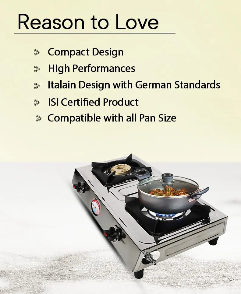 Sigri-wala Stainless Steel Manual Gas Stove (2 Burners)