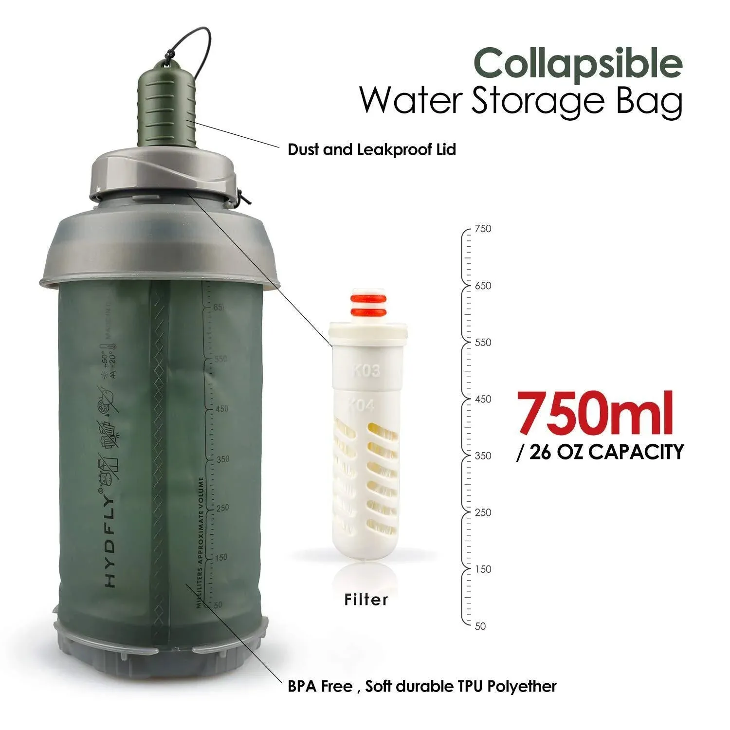 Small Collapsible Water Bottle With Carbon Filter