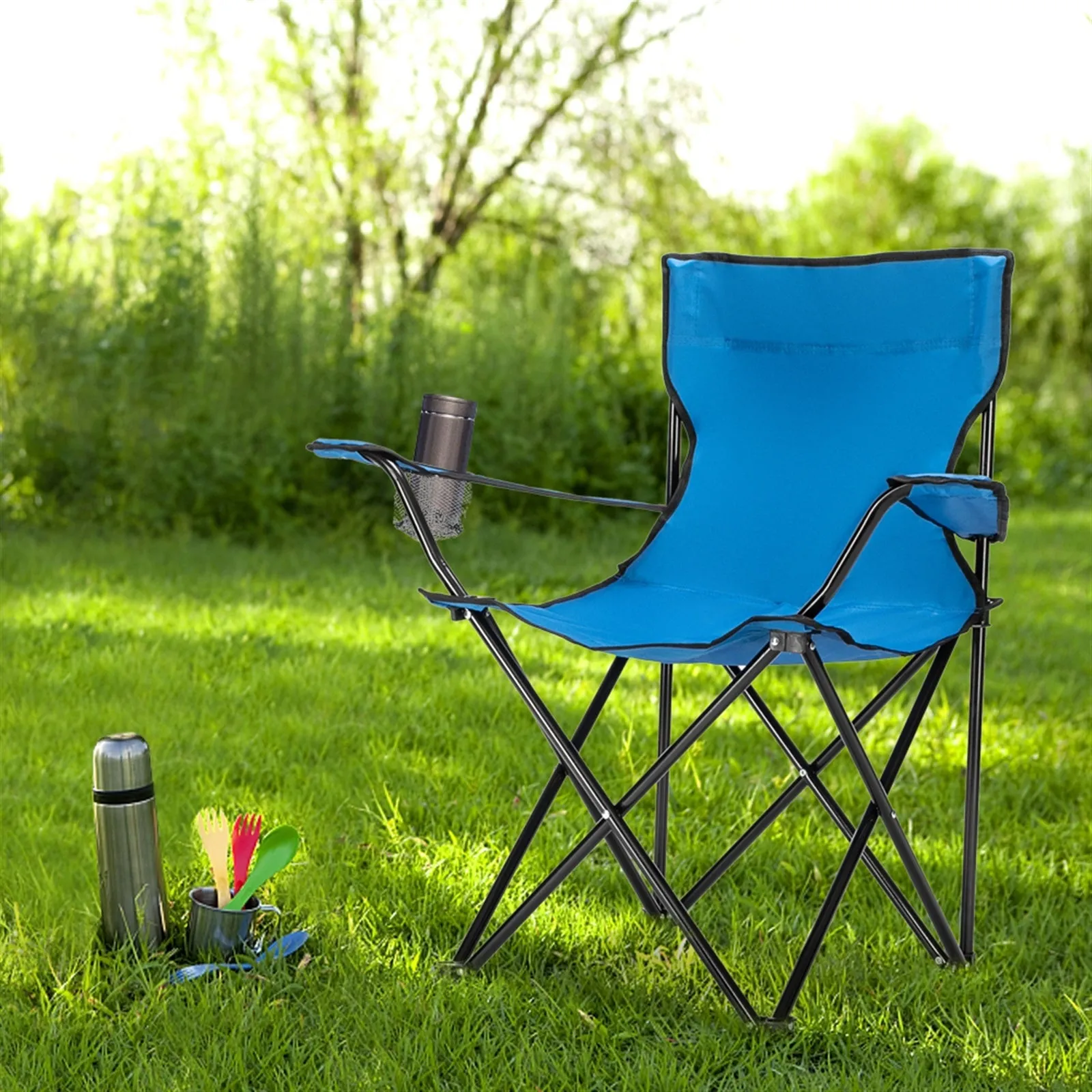 Small-sized Folding Camping Chair with Heavy Duty Steel Frame, Portable for Outdoor/Indoor