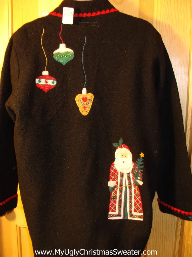 Tacky Ugly Christmas Jacket with 3D Santa and Pom Pom Trimming (f583)