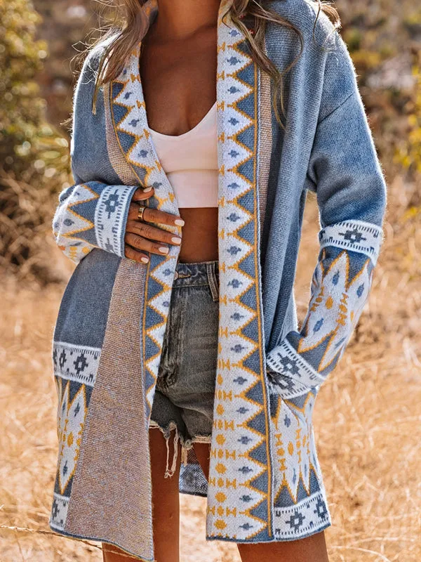 TEEK - Bue Ethnic Printed Long-Sleeved Knitted Cardigan Jacket