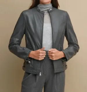 Tricia Genuine Leather Jacket Grey